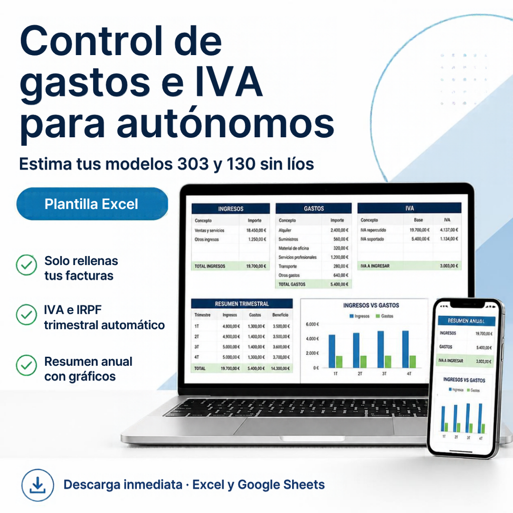 Plantilla Excel de control de gastos e IVA para autónomos: estima tus modelos 303 y 130